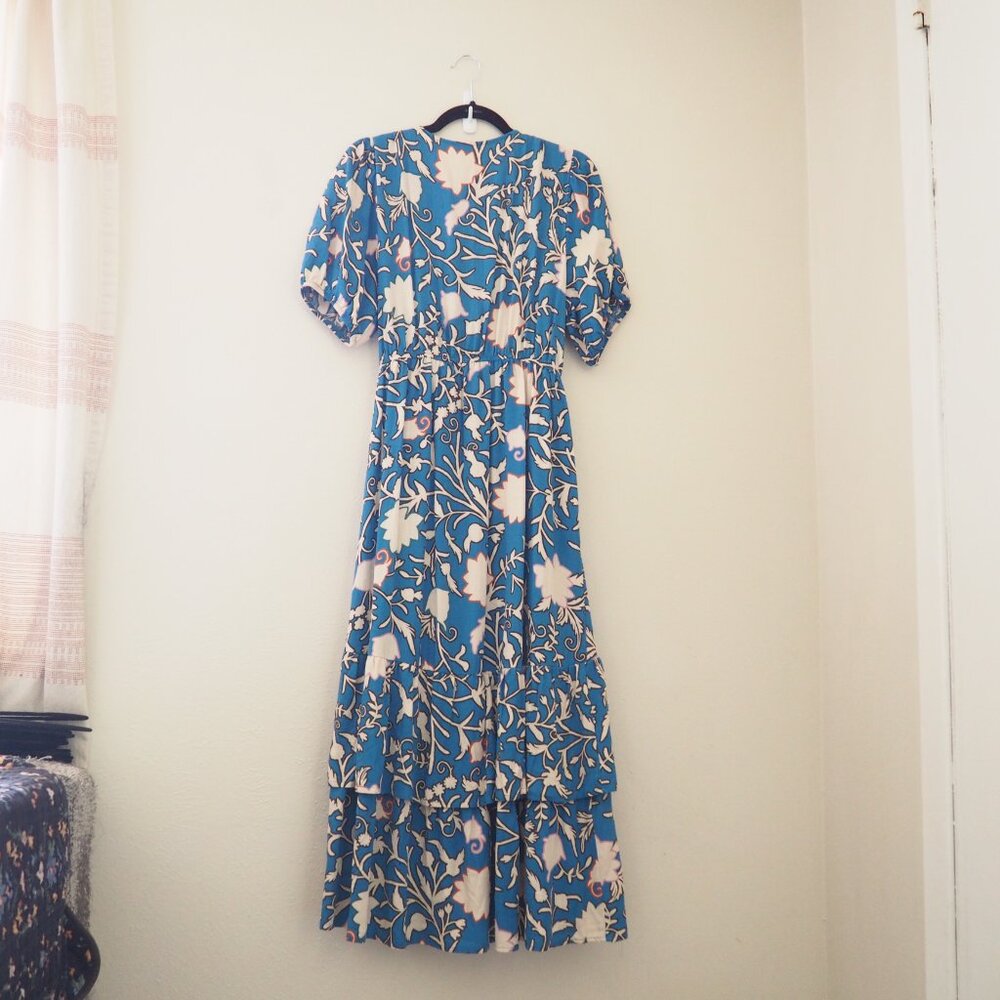 ! Knox Rose Blue Short Sleeve Floral Maxi Wrap Dress sz XL - Picture 6 of 7